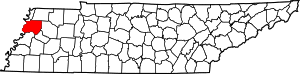 Map of Tennessee highlighting Dyer County