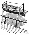 davit - a crane-like device (usually one of a pair) for suspending or lowering equipment (as a lifeboat)