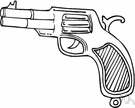 six-gun - a pistol with a revolving cylinder (usually having six chambers for bullets)