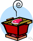 barbecue - meat that has been barbecued or grilled in a highly seasoned sauce