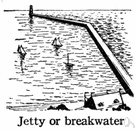 breakwater - a protective structure of stone or concrete