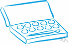 paintbox - a box containing a collection of cubes or tubes of artists' paint