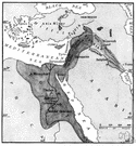 Fertile Crescent - a geographical area of fertile land in the Middle East stretching in a broad semicircle from the Nile to the Tigris and Euphrates