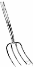 pitchfork - a long-handled hand tool with sharp widely spaced prongs for lifting and pitching hay
