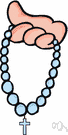prayer beads - a string of beads used in counting prayers (especially by Catholics)