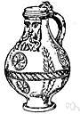 Bellarmine - a stoneware drinking jug with a long neck