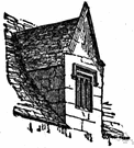 dormer window - a gabled extension built out from a sloping roof to accommodate a vertical window