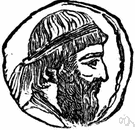 Mithridates VI - ancient king of Pontus who expanded his kingdom by defeating the Romans but was later driven out by Pompey (132-63 BC)