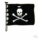 pirate flag - a flag usually bearing a white skull and crossbones on a black background