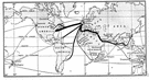 trade route - a lane at sea that is a regularly used route for vessels