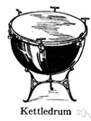 timpani - a large hemispherical brass or copper percussion instrument with a drumhead that can be tuned by adjusting the tension on it
