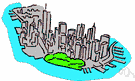 Manhattan Island - an island at the north end of New York Bay where the borough of Manhattan is located