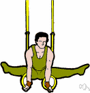 rings - gymnastic apparatus consisting of a pair of heavy metal circles (usually covered with leather) suspended by ropes