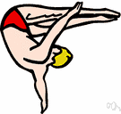 tuck - (sports) a bodily position adopted in some sports (such as diving or skiing) in which the knees are bent and the thighs are drawn close to the chest