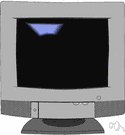 monitor - display produced by a device that takes signals and displays them on a television screen or a computer monitor