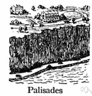 palisade - fortification consisting of a strong fence made of stakes driven into the ground