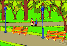 park bench - a bench in a public park
