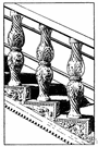 banister - a railing at the side of a staircase or balcony to prevent people from falling