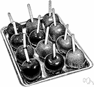 taffy apple - an apple that is covered with a candy-like substance (usually caramelized sugar)