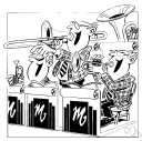 big band - a large dance or jazz band usually featuring improvised solos by lead musicians