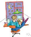 telecommuting - employment at home while communicating with the workplace by phone or fax or modem