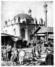 market town - a (usually small) town where a public market is held at stated times