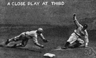 third base - the base that must be touched third by a base runner in baseball
