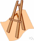 easel - an upright tripod for displaying something (usually an artist's canvas)