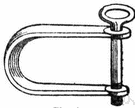 Clevis - a coupler shaped like the letter U with holes through each end so a bolt or pin can pass through the holes to complete the coupling