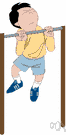pull-up - an arm exercise performed by pulling yourself up on a horizontal bar until your chin is level with the bar