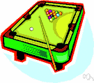pool table - game equipment consisting of a heavy table on which pool is played