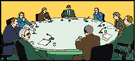 round-table conference - a meeting of peers for discussion and exchange of views