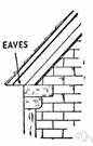 eaves - the overhang at the lower edge of a roof
