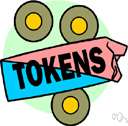 token - a metal or plastic disk that can be redeemed or used in designated slot machines