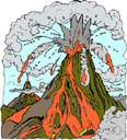 belch - become active and spew forth lava and rocks