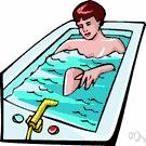 bathtub - a relatively large open container that you fill with water and use to wash the body