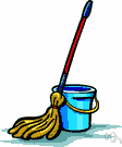 mop - cleaning implement consisting of absorbent material fastened to a handle