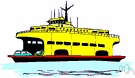 ferry - a boat that transports people or vehicles across a body of water and operates on a regular schedule
