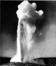 Old Faithful - a geyser in Yellowstone National Park that erupts for about 4 minutes about every 65 minutes