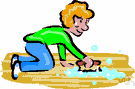 scrubbing - the act of cleaning a surface by rubbing it with a brush and soap and water