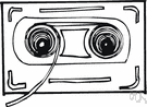 mag tape - memory device consisting of a long thin plastic strip coated with iron oxide