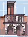 balcony - a platform projecting from the wall of a building and surrounded by a balustrade or railing or parapet
