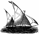 lateen - a triangular fore-and-aft sail used especially in the Mediterranean