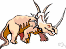 horned dinosaur - any of several four-footed herbivorous dinosaurs with enormous beaked skulls