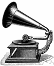 phonograph - machine in which rotating records cause a stylus to vibrate and the vibrations are amplified acoustically or electronically