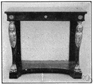 console table - a small table fixed to a wall or designed to stand against a wall