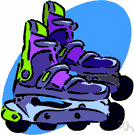 in-line skate - a shoe with a line of rollers fixed to the sole