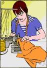 stitching - joining or attaching by stitches