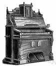 American organ - a free-reed instrument in which air is drawn in through reeds by suction bellows