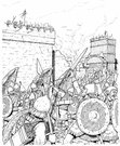 military blockade - the action of an armed force that surrounds a fortified place and isolates it while continuing to attack
